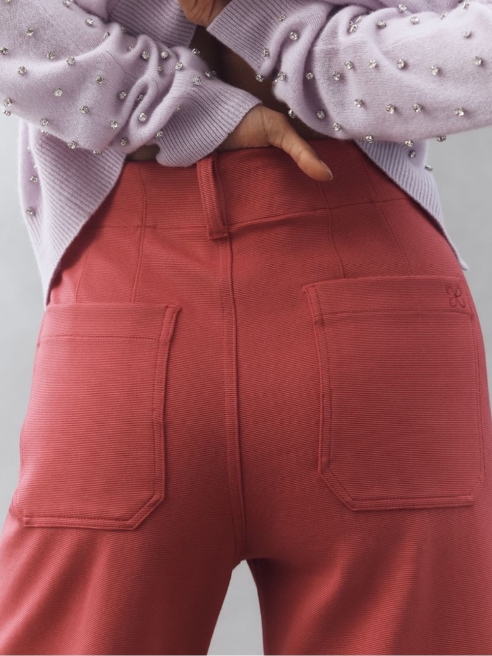 Maeve Colette Rose Pink Knit High-Rise Wide Cropped Pants 23 - Picture 3 of 6